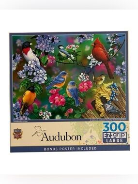 Master Pieces Audubon 300 Piece Jigsaw Puzzle Ez-Grip Bird Floral COMPLETE